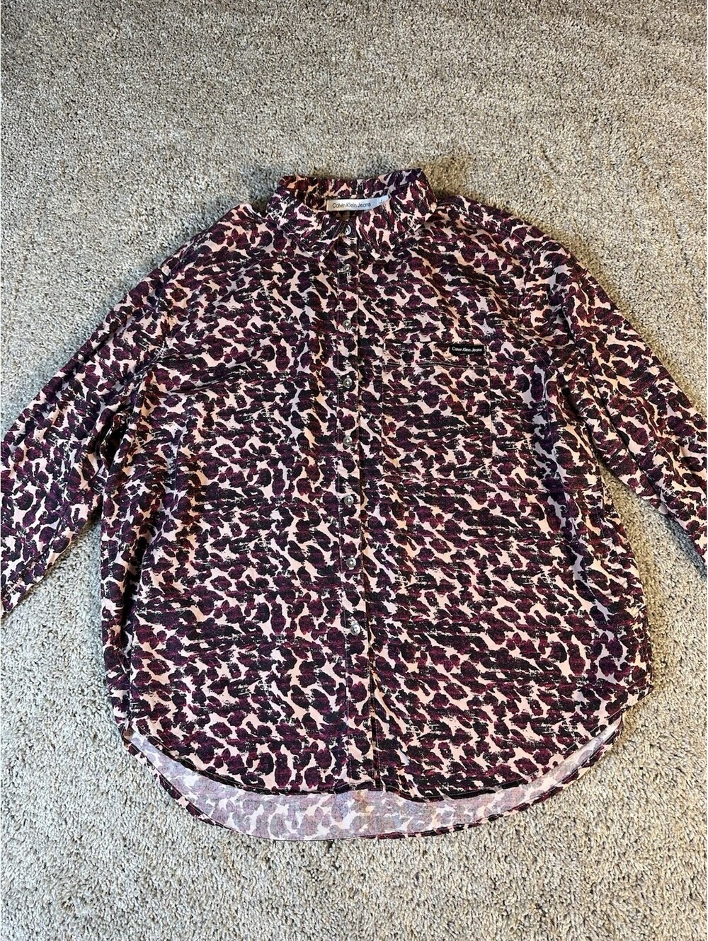Calvin Klein Women Button Up Top Blouse Shirt Size Medium Collared Long Sleeve